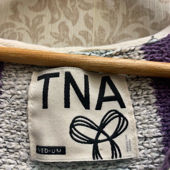 TNA Striped Purple and Gray Cowl Sweater - Picture 4 of 6